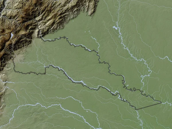 Putumayo Intendancy Colombia Elevation Map Colored Wiki Style Lakes Rivers — Stock Photo, Image