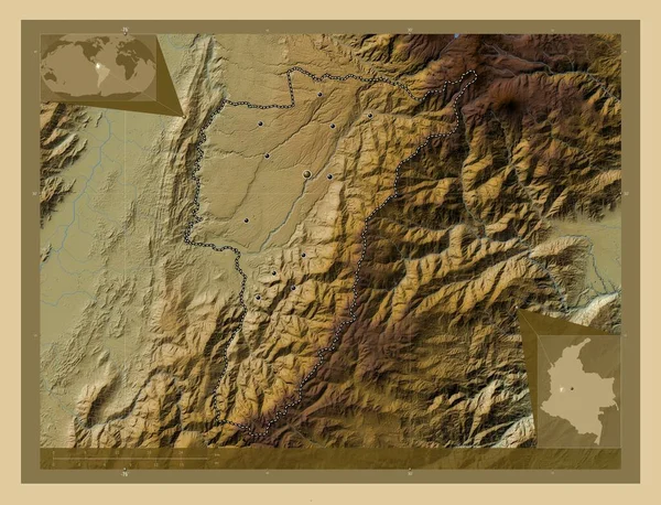 Quindio Oddělení Kolumbie Barevná Mapa Jezery Řekami Umístění Velkých Měst — Stock fotografie