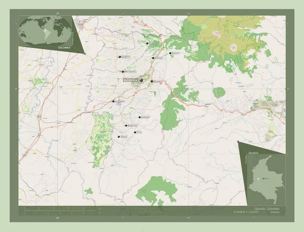 Quindio Departament Kolumbii Otwórz Mapę Ulic Lokalizacje Nazwy Głównych Miast — Zdjęcie stockowe