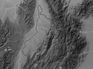 Santander, Kolombiya Bölümü. Gölleri ve nehirleri olan gri tonlama yükseklik haritası