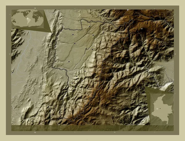 Quindio Τμήμα Κολομβίας Υψόμετρο Χάρτη Χρωματισμένο Στυλ Wiki Λίμνες Και — Φωτογραφία Αρχείου