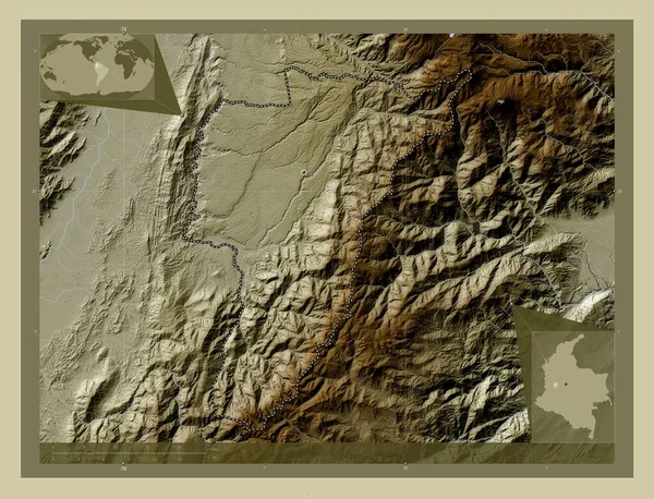 Quindio Kolumbia Minisztériuma Magassági Térkép Színes Wiki Stílusban Tavak Folyók — Stock Fotó