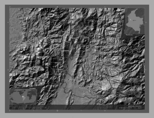 Risaralda Departament Kolumbii Dwupoziomowa Mapa Jeziorami Rzekami Lokalizacje Nazwy Głównych — Zdjęcie stockowe