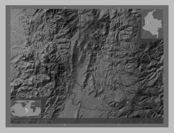 Risaralda Department Colombia Grayscale Elevation Map Lakes Rivers Locations Major — Stock Photo, Image