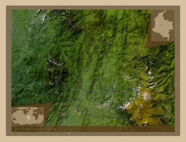 Risaralda Departement Von Kolumbien Satellitenkarte Mit Niedriger Auflösung Standorte Der — Stockfoto