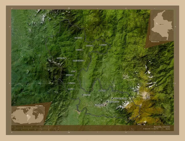 Risaralda Department Colombia Low Resolution Satellite Map Locations Names Major — Stock Photo, Image