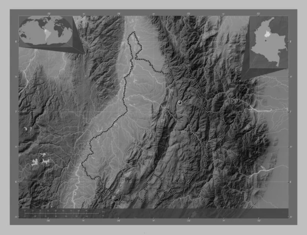 Сантандер Департамент Колумбии Карта Высот Оттенках Серого Озерами Реками Вспомогательные — стоковое фото