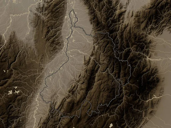 Santander Kolombiya Bölümü Yükseklik Haritası Sepya Tonlarında Göller Nehirlerle Renklendirilmiş — Stok fotoğraf