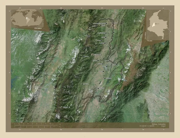 Tolima Dipartimento Della Colombia Mappa Satellitare Alta Risoluzione Località Nomi — Foto Stock