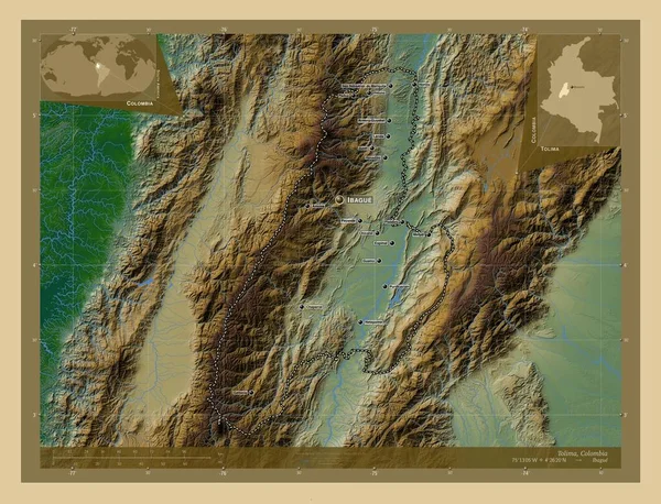 Tolima Oddělení Kolumbie Barevná Mapa Jezery Řekami Umístění Názvy Velkých — Stock fotografie