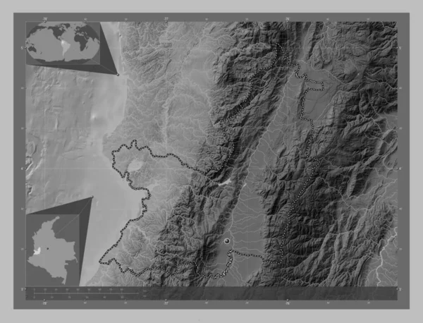 Valle Del Cauca Departement Colombia Grayscale Hoogte Kaart Met Meren — Stockfoto