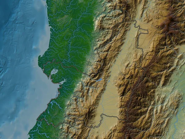 Valle Del Cauca Departamento Colombia Mapa Elevación Colores Con Lagos — Foto de Stock