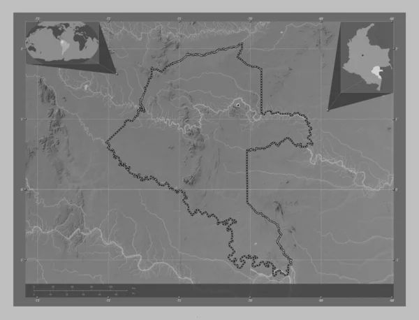 Ваупс Комісар Колумбії Граймасштабна Мапа Висот Озерами Річками Розташування Великих — стокове фото