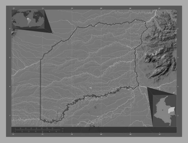 Вичада Комиссар Колумбии Карта Рельефа Билевела Озерами Реками Вспомогательные Карты — стоковое фото