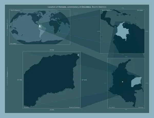 Вішада Комісар Колумбії Діаграма Показує Розташування Регіону Мапах Великого Масштабу — стокове фото