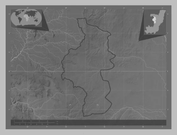 Cuvette Ouest Kongói Köztársaság Szürkeárnyas Térkép Tavakkal Folyókkal Régió Nagyvárosainak — Stock Fotó