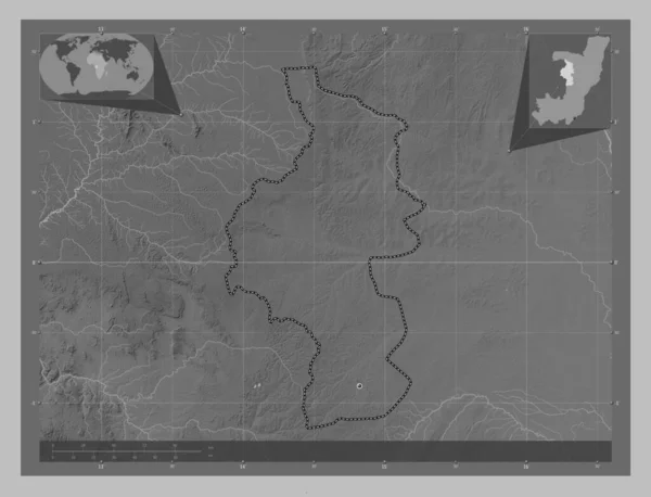 Cuvette Ouest Regionen Kongo Grayscale Höjdkarta Med Sjöar Och Floder — Stockfoto