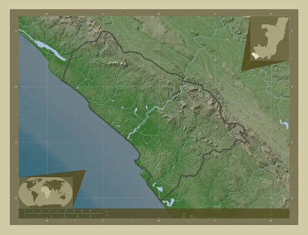 Kouilou Region Republiki Konga Mapa Wzniesień Kolorowa Stylu Wiki Jeziorami — Zdjęcie stockowe