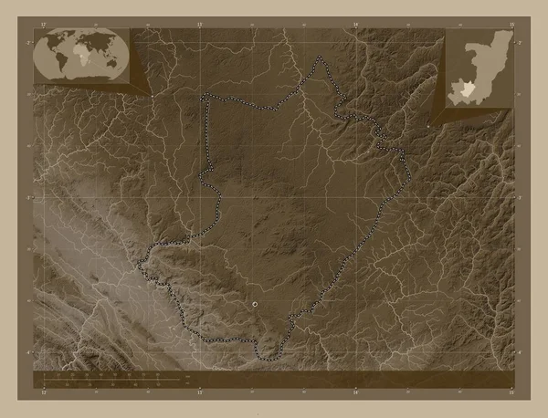 Lekoumou Región República Del Congo Mapa Elevación Coloreado Tonos Sepia —  Fotos de Stock