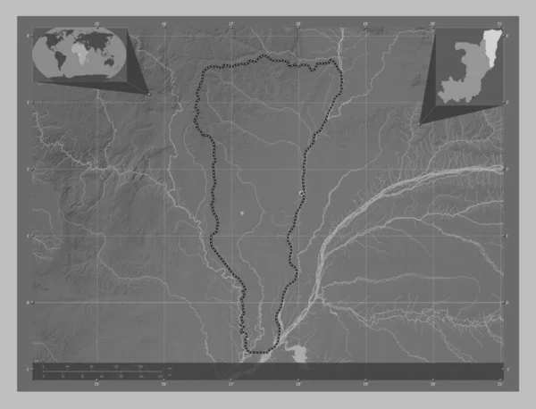 Likouala Region Republic Congo Grayscale Elevation Map Lakes Rivers Corner — Stock Photo, Image