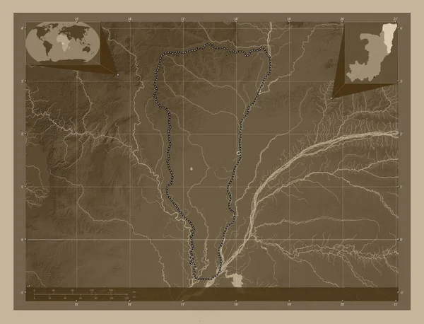 Лікуала Регіон Республіки Конго Висота Карти Забарвлена Сепії Тонів Озерами — стокове фото
