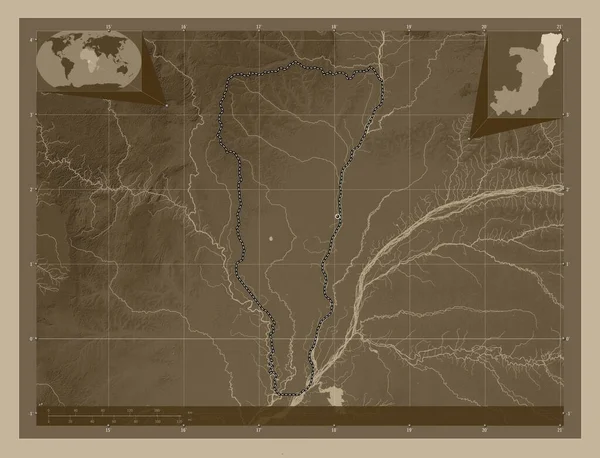 Likouala Región República Del Congo Mapa Elevación Coloreado Tonos Sepia — Foto de Stock