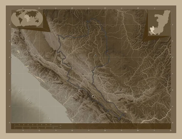 Niari Region Republiki Konga Mapa Elewacji Kolorowe Sepia Dźwięki Jeziorami — Zdjęcie stockowe