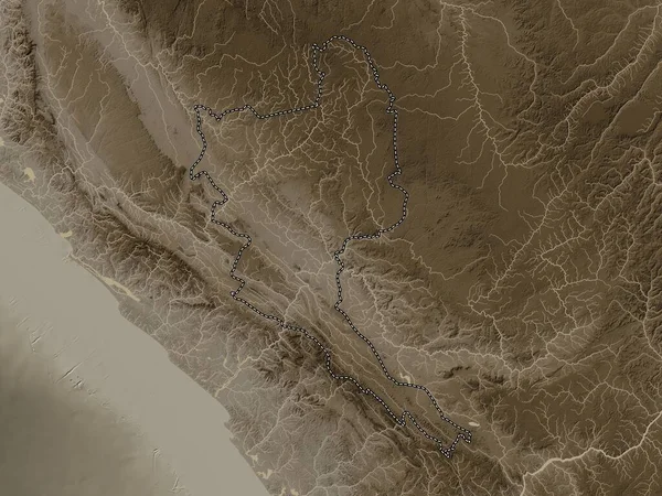 Niari Regionen Kongo Höjdkarta Färgad Sepiatoner Med Sjöar Och Floder — Stockfoto