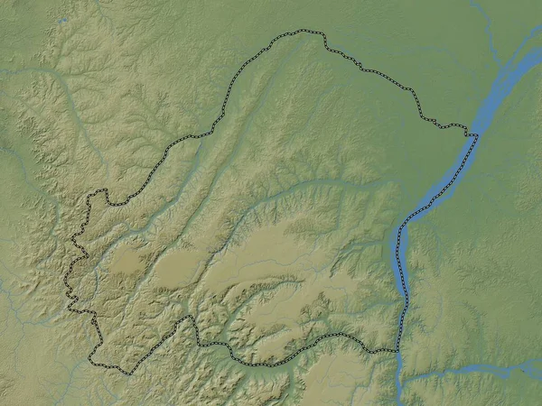 刚果共和国普莱索地区 带有湖泊和河流的彩色高程图 — 图库照片