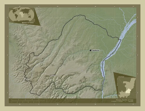 Mesetas Región República Del Congo Mapa Elevación Coloreado Estilo Wiki — Foto de Stock