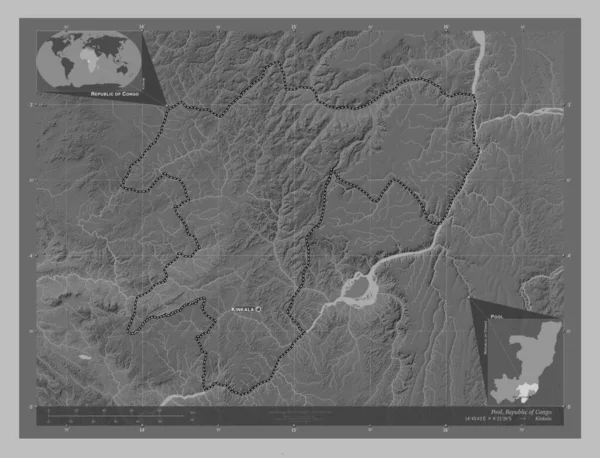 Pool Regionen Kongo Grayscale Höjdkarta Med Sjöar Och Floder Platser — Stockfoto