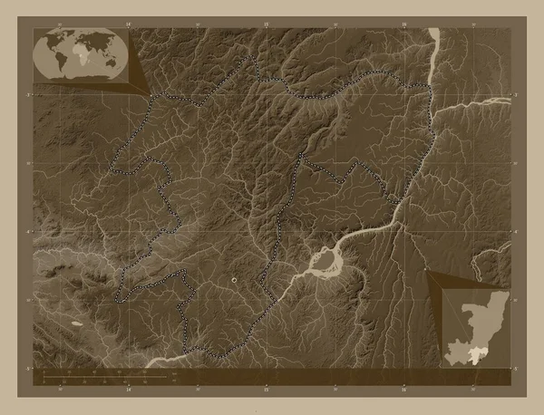 Pool Region Republic Congo Elevation Map Colored Sepia Tones Lakes — Stock Photo, Image