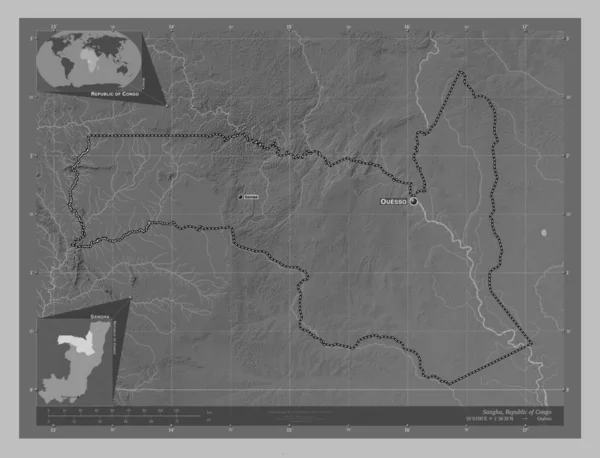 Sangha Región República Del Congo Mapa Elevación Escala Grises Con — Foto de Stock