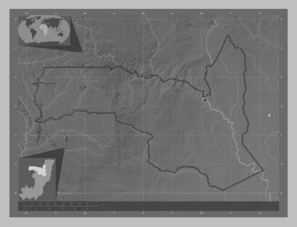 Сангха Область Республики Конго Карта Высот Оттенках Серого Озерами Реками — стоковое фото