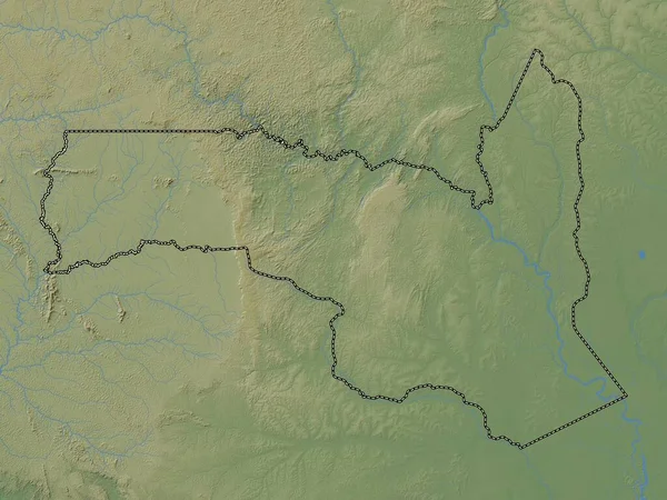 Sangha, Kongo Cumhuriyeti bölgesi. Gölleri ve nehirleri olan renkli yükseklik haritası