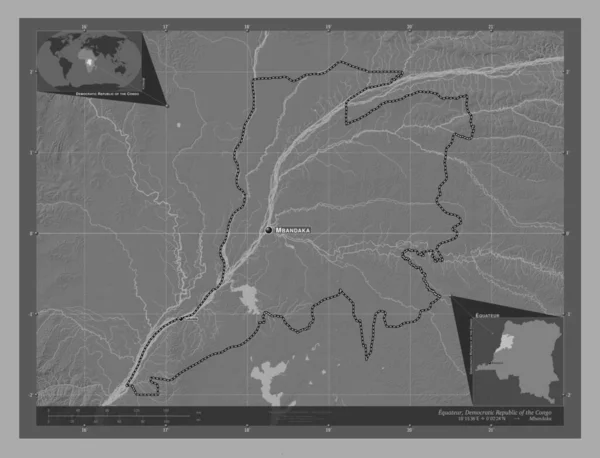 Równik Prowincja Demokratycznej Republiki Konga Dwupoziomowa Mapa Jeziorami Rzekami Lokalizacje — Zdjęcie stockowe