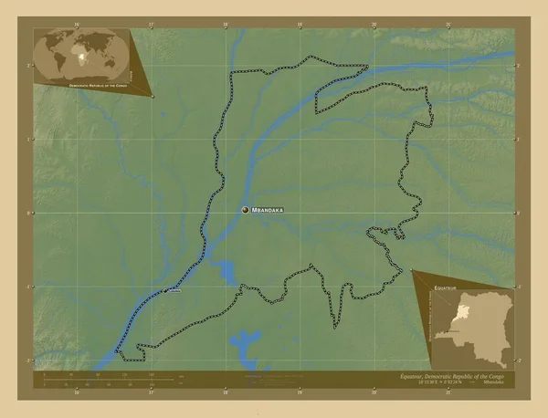 Equateur Provinz Der Demokratischen Republik Kongo Farbige Übersichtskarte Mit Seen — Stockfoto