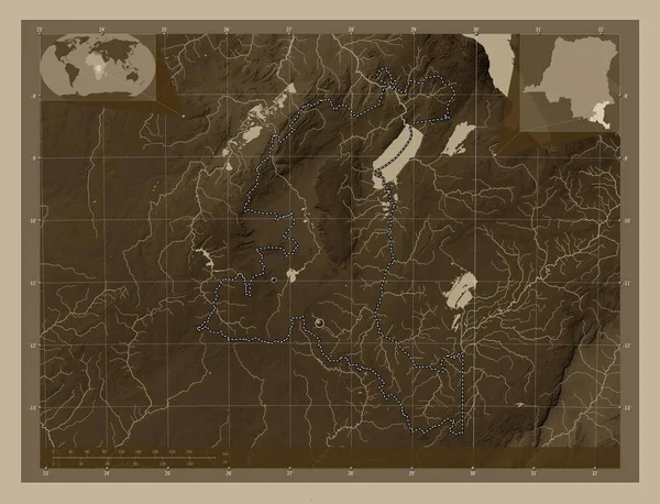 Haut Katanga Prowincja Demokratycznej Republiki Konga Mapa Elewacji Kolorowe Sepia — Zdjęcie stockowe