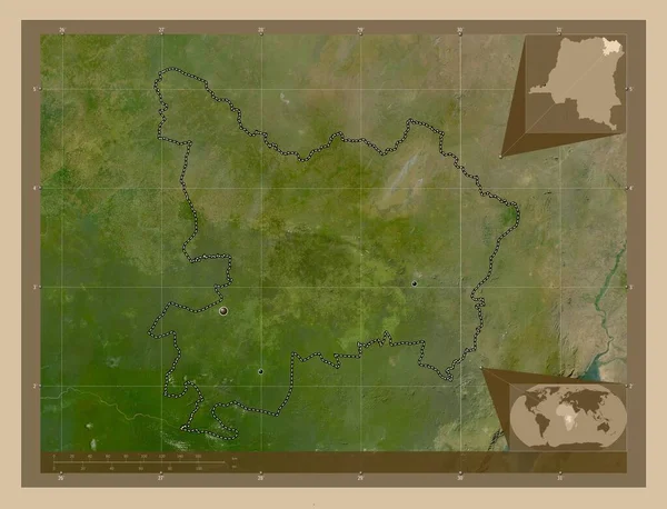 コンゴの民主共和国の州のHaut Uele 低解像度衛星地図 地域の主要都市の場所 コーナー補助位置図 — ストック写真