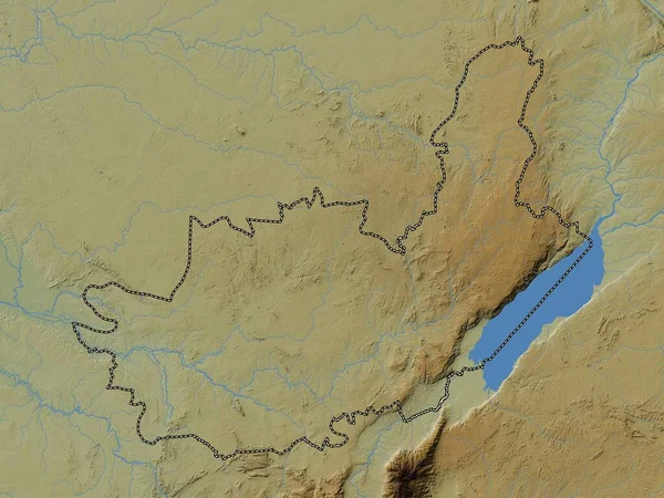 Ituri, Demokratik Kongo Cumhuriyeti eyaleti. Gölleri ve nehirleri olan renkli yükseklik haritası