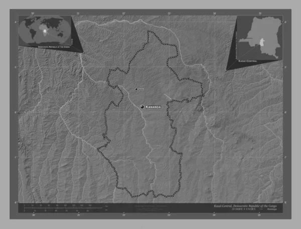 Kasai Central Provincie Van Democratische Republiek Congo Hoogteplattegrond Met Meren — Stockfoto