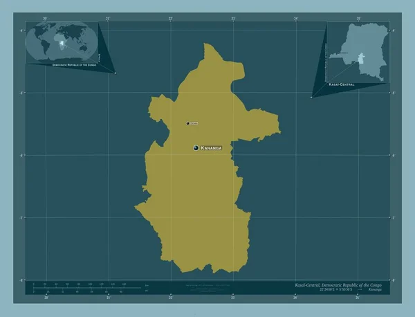 Kasai Central Prowincja Demokratycznej Republiki Konga Solidny Kształt Koloru Lokalizacje — Zdjęcie stockowe