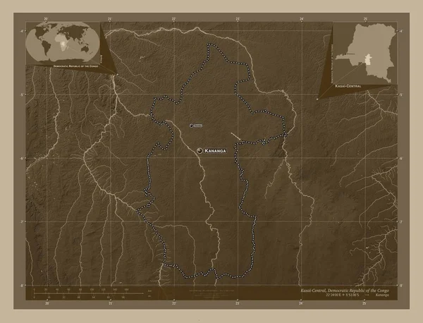 Центральное Касаи Провинция Демократической Республики Конго Карта Высоты Окрашенная Сепиевые — стоковое фото