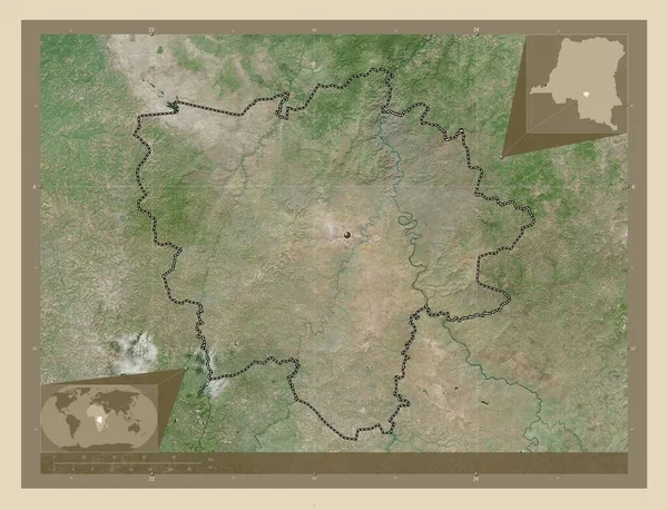 コンゴ民主共和国のカサイ オリエンタル県 高解像度衛星地図 地域の主要都市の場所 コーナー補助位置図 — ストック写真