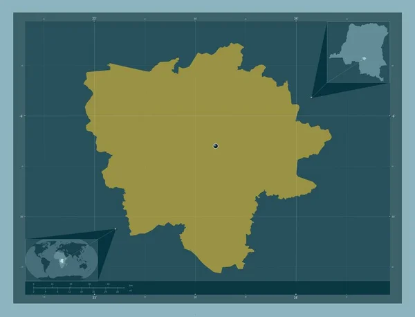 コンゴ民主共和国のカサイ オリエンタル県 しっかりした色の形 地域の主要都市の場所 コーナー補助位置図 — ストック写真