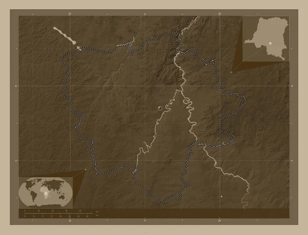 Kasai Oriental Demokratik Kongo Cumhuriyeti Eyaleti Yükseklik Haritası Sepya Tonlarında — Stok fotoğraf