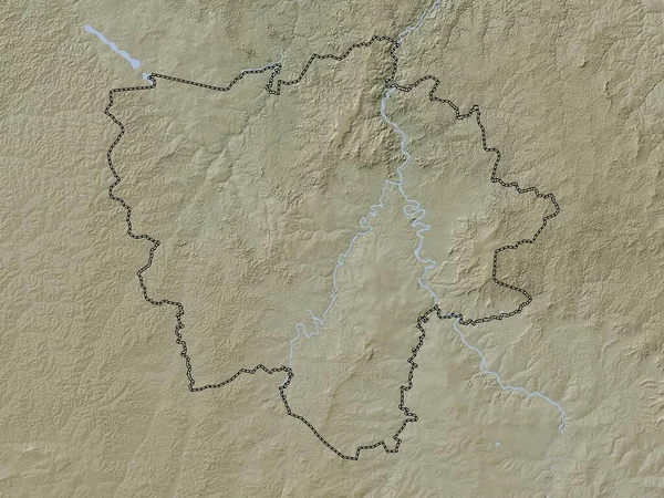 コンゴ民主共和国のカサイ オリエンタル県 湖や川とWikiスタイルで着色された標高マップ — ストック写真