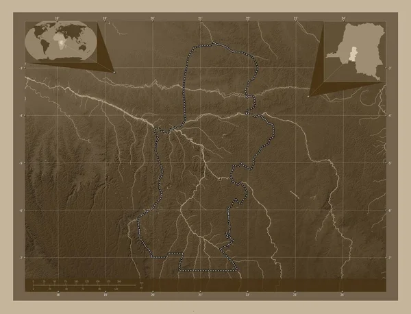 Kasai Province Democratic Republic Congo Elevation Map Colored Sepia Tones — Stock Photo, Image