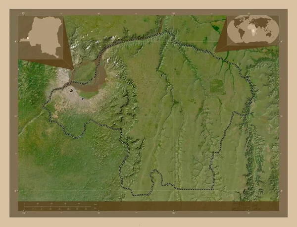 金沙萨 刚果民主共和国的一个省 低分辨率卫星地图 该区域主要城市的所在地点 角辅助位置图 — 图库照片