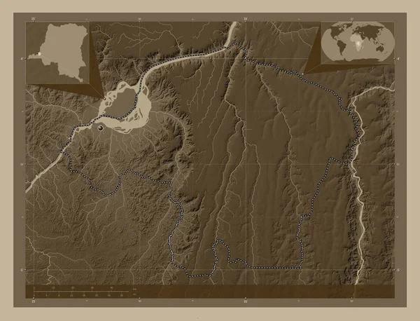 Киншаса Провинция Демократической Республики Конго Карта Высоты Окрашенная Сепиевые Тона — стоковое фото